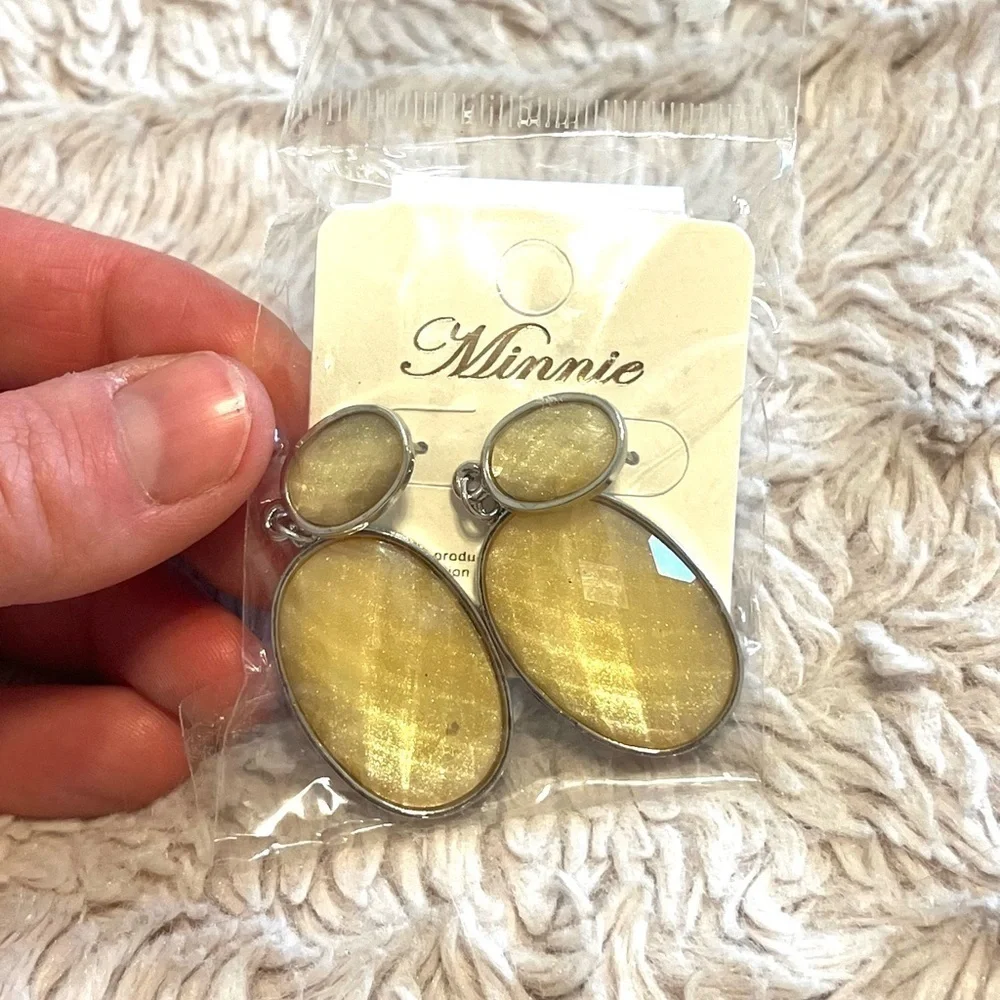 2/$15 Gemstone Drop Earrings | Silver Tone Yellow Stone Dangle Earrings